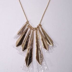 Bloomingdale's Aqua Gold Pave Stick Fan Necklace NWT 68